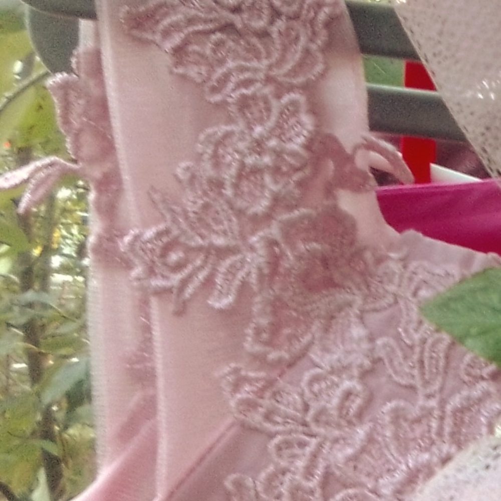 Dusty Rose Petal flower w/slit cami style top applique bridesmaid dress/gown